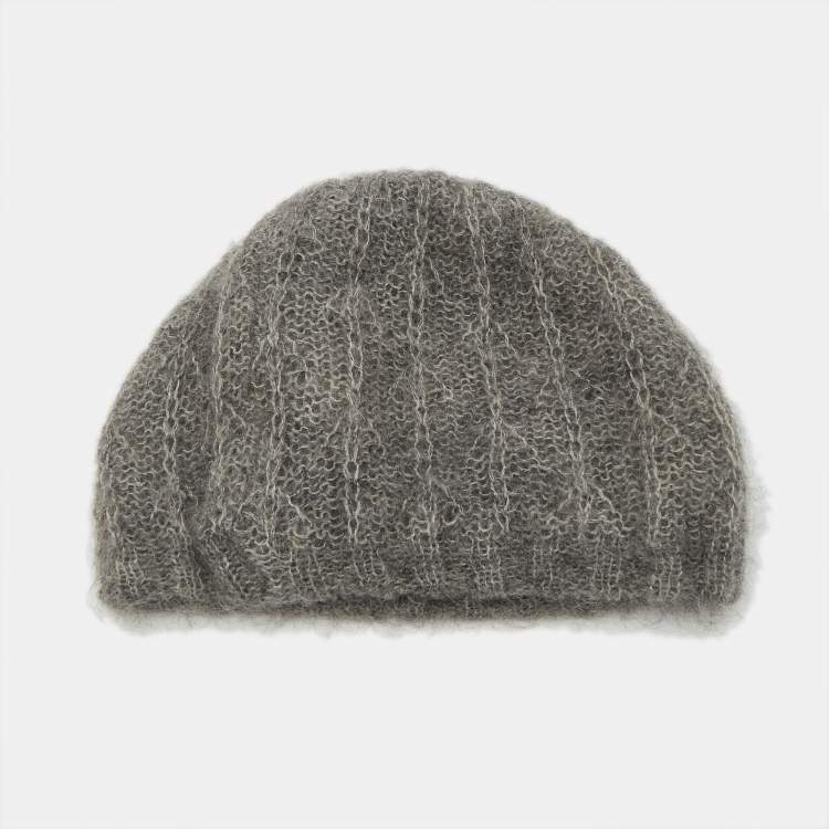 Pre Owned Miu Miu Grey Mohair Rib Knit Beanie M