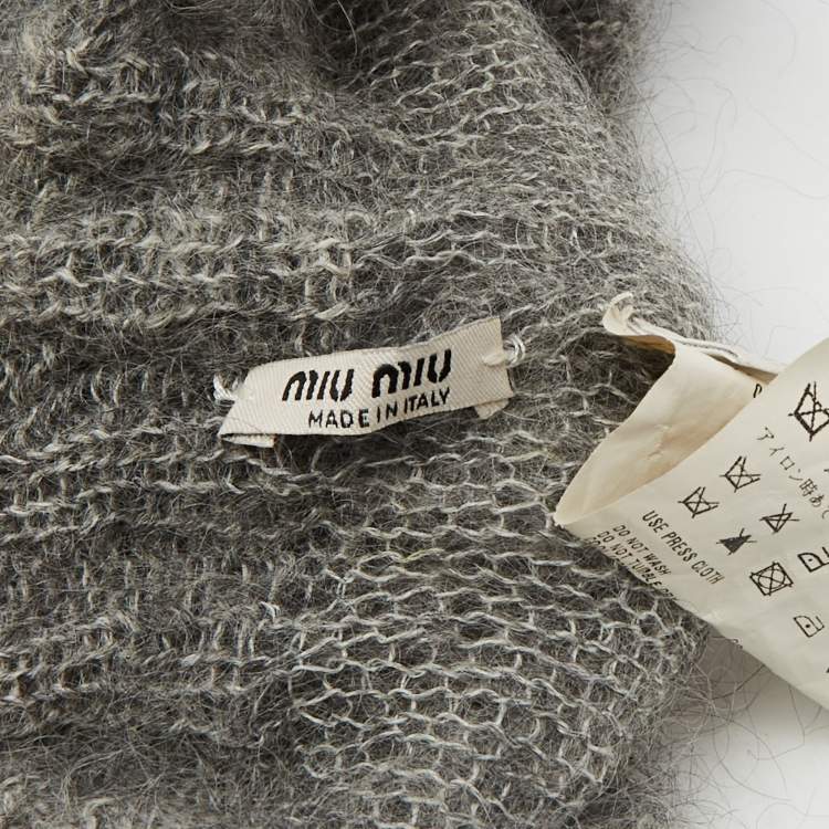 Pre Owned Miu Miu Grey Mohair Rib Knit Beanie M