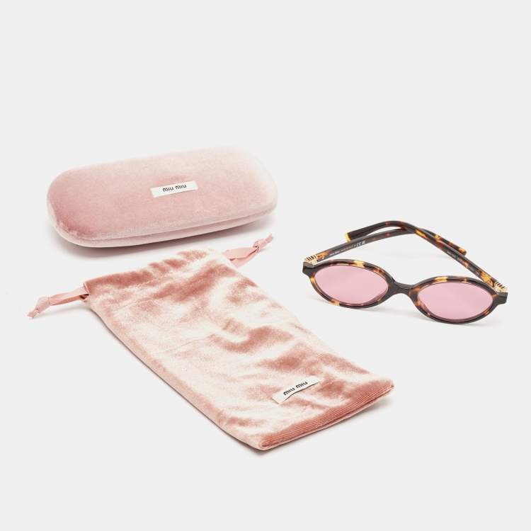 Pre Owned Miu Miu Regard Purple Tortoiseshell Acetate  SMU04Z Oval Sunglasses 