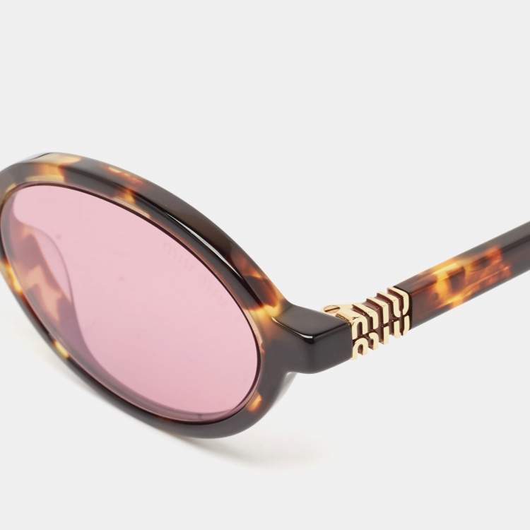 Pre Owned Miu Miu Regard Purple Tortoiseshell Acetate  SMU04Z Oval Sunglasses 
