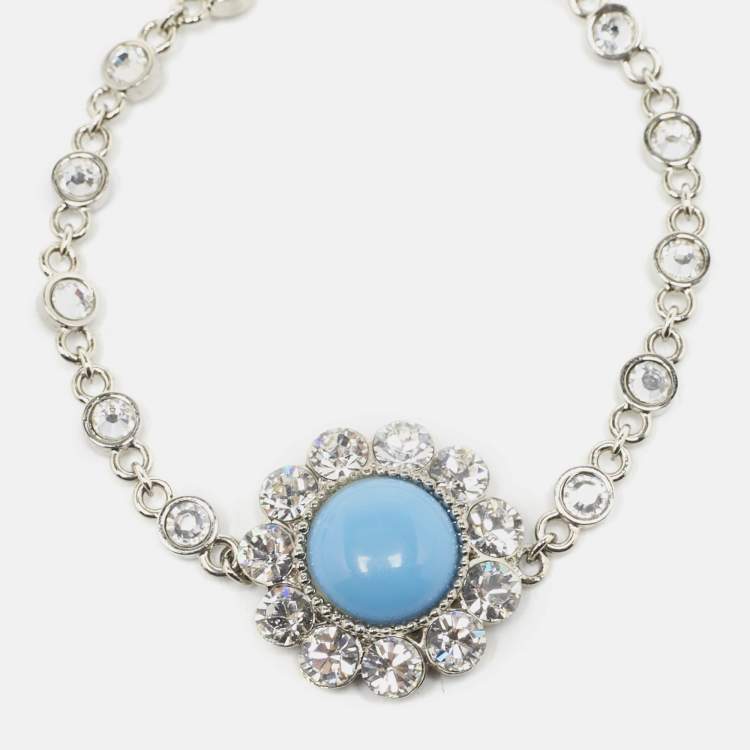 Pre Owned Miu Miu Crystals Composite Silver Tone Bracelet