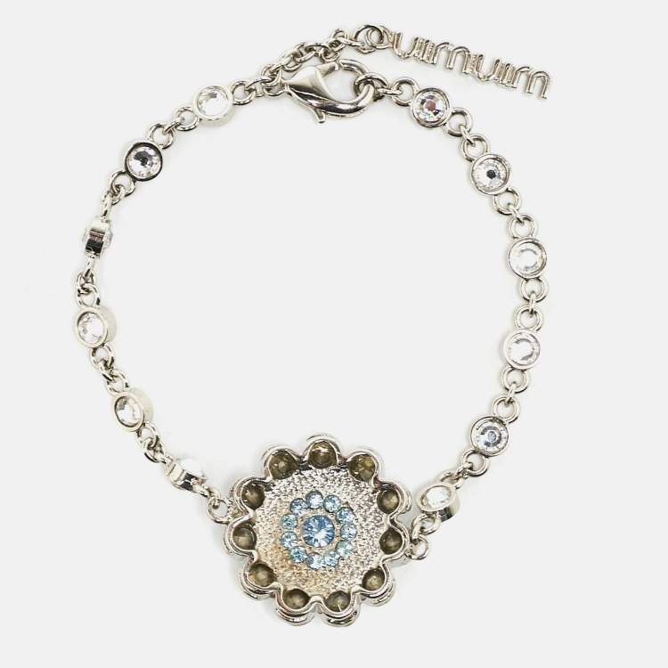Pre Owned Miu Miu Crystals Composite Silver Tone Bracelet