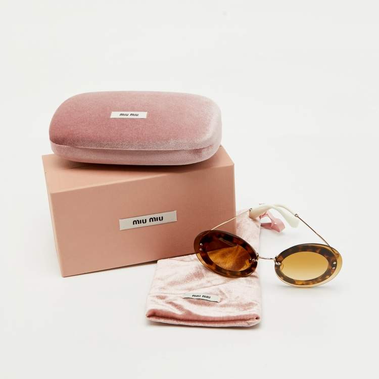 Pre Owned Miu Miu Gold Tone/Brown Gradient SMU10R Round Sunglasses