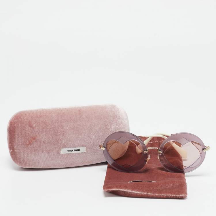 Pre Owned Miu Miu Purple/Pink SMU01S Cut Out Heart Round Sunglasses