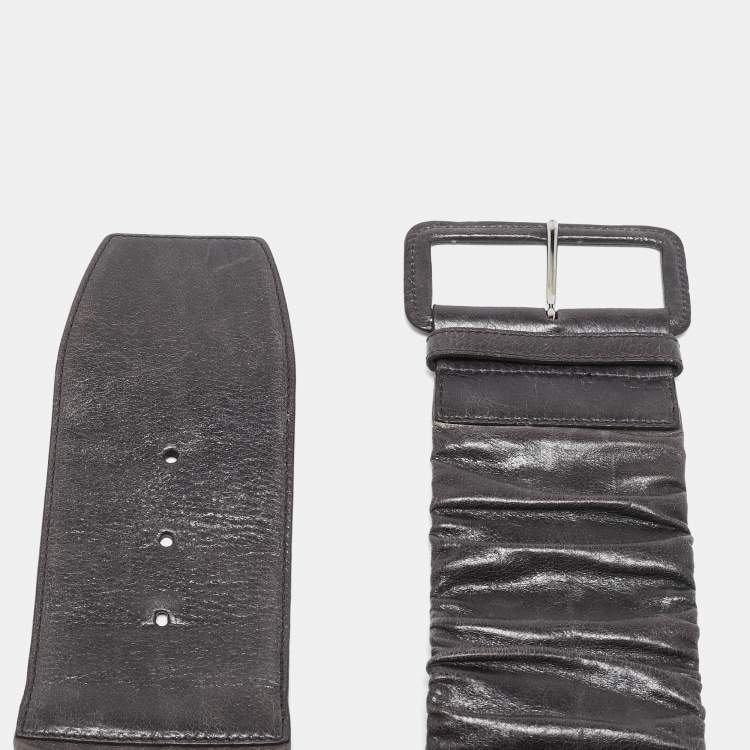 Pre Owned Miu Miu Grey Pleated Leather Waist Belt 75CM