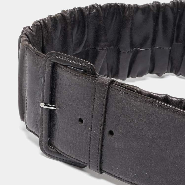 Pre Owned Miu Miu Grey Pleated Leather Waist Belt 75CM