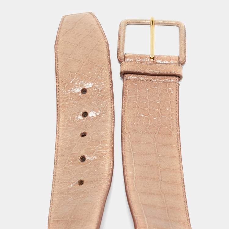 Pre Owned Miu Miu Old Rose Croc Embossed Patent Leather Buckle Belt 75CM