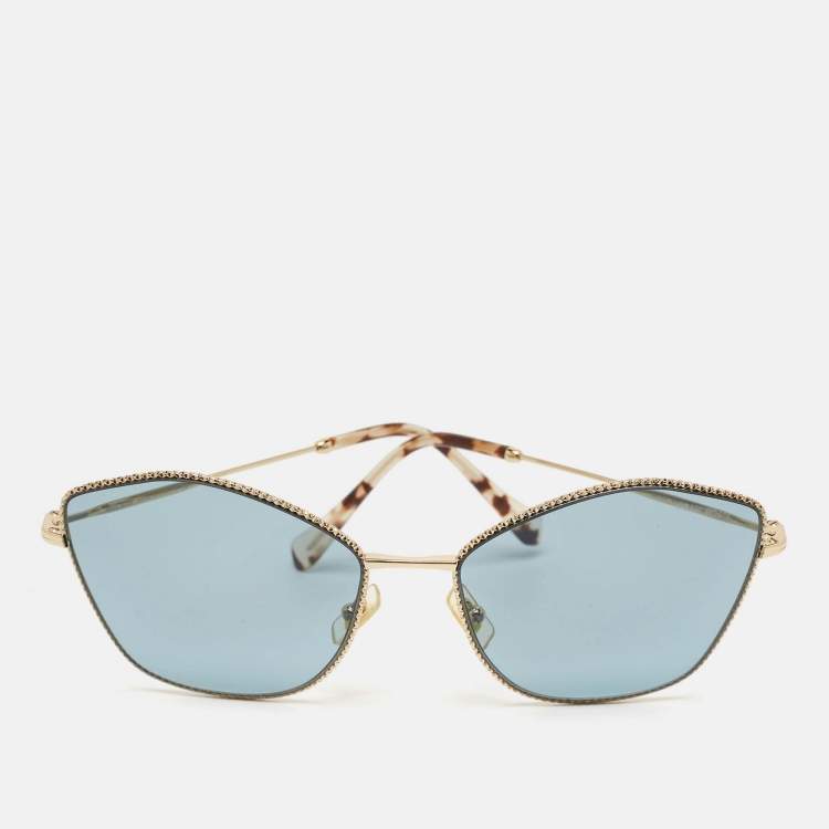 Pre Owned Miu Miu Blue/Gold Gradient SMU 60V Butterfly Sunglasses