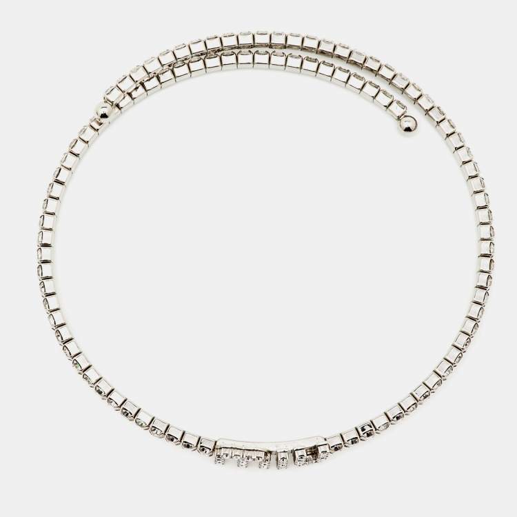 Pre Owned Miu Miu Crystal Silver Tone Adjustable Choker Necklace