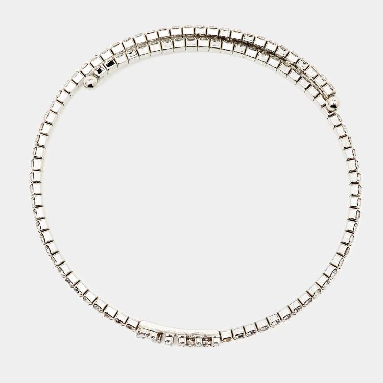 Pre Owned Miu Miu Crystal Silver Tone Adjustable Choker Necklace