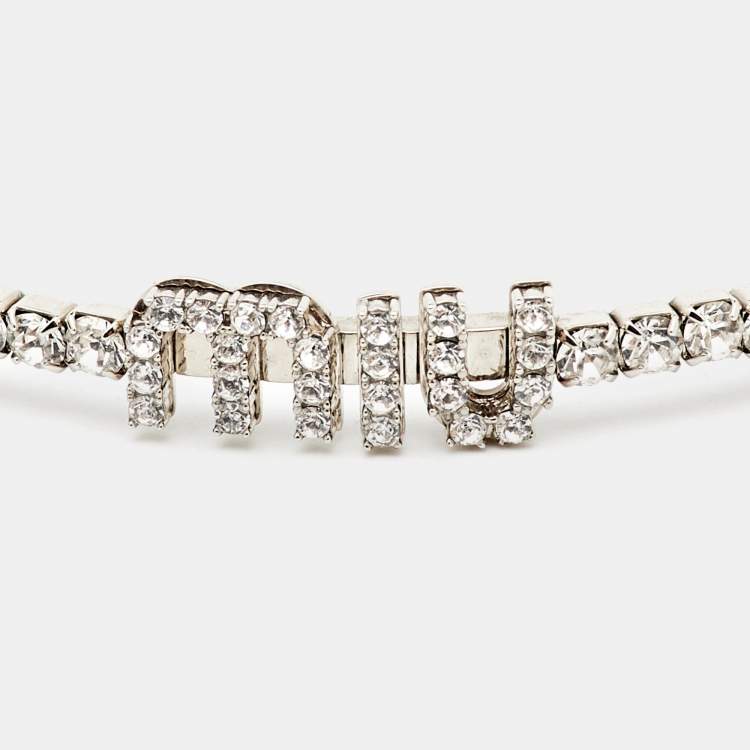 Pre Owned Miu Miu Crystal Silver Tone Adjustable Choker Necklace
