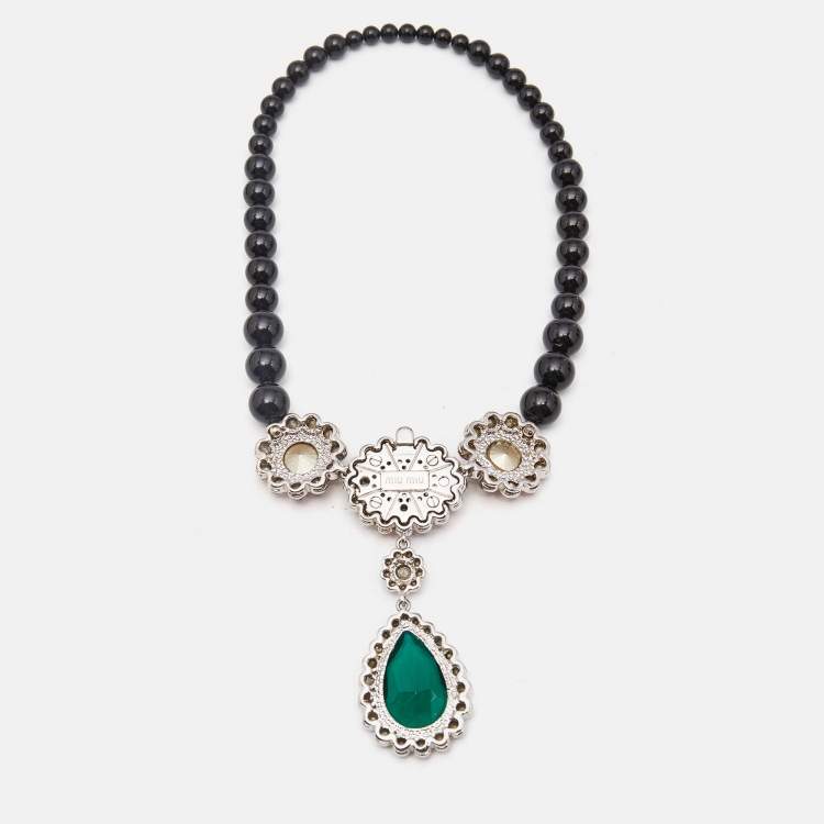 Pre Owned Miu Miu  Multi Color Crystals Beads Silver Tone Necklace