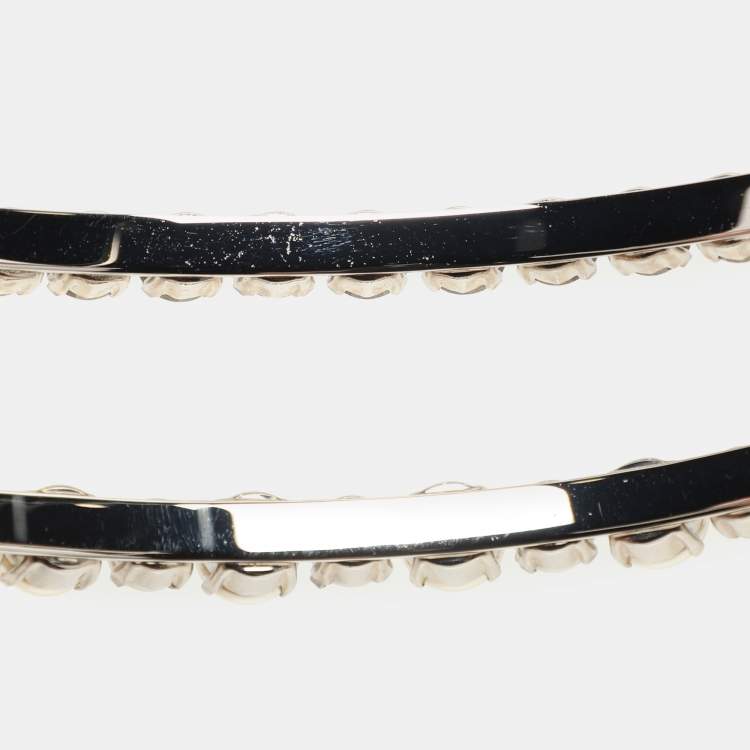 Pre Owned Miu Miu Silver Faux Pearl and Crystal Embellished Double Headband