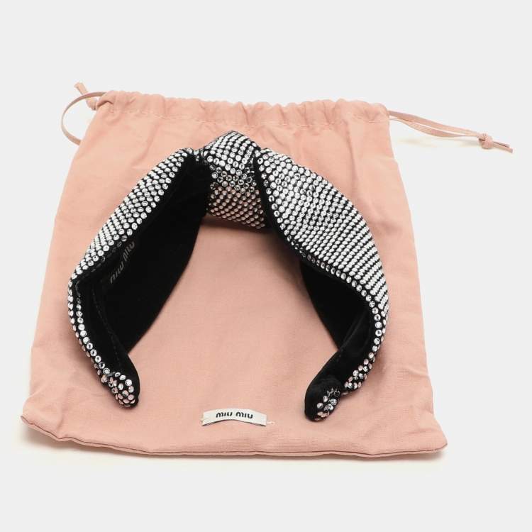 Pre Owned Miu Miu Black Crystal Embellished Velvet Rigid Headband