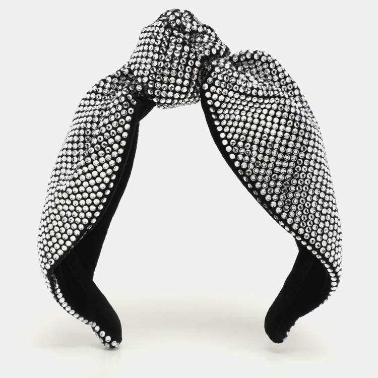 Pre Owned Miu Miu Black Crystal Embellished Velvet Rigid Headband
