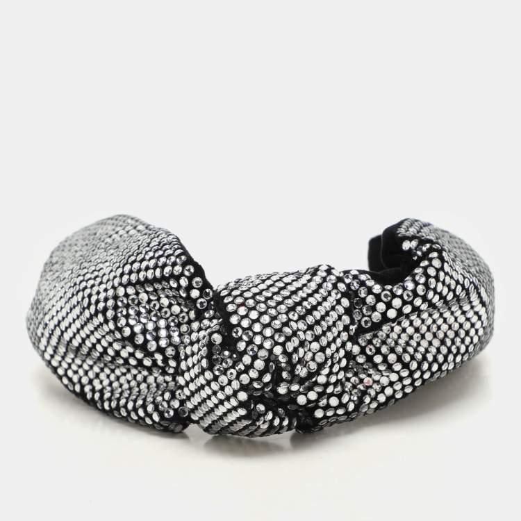 Pre Owned Miu Miu Black Crystal Embellished Velvet Rigid Headband
