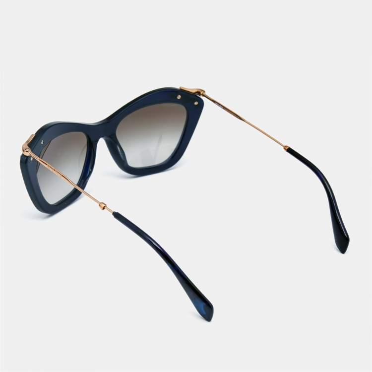 Pre Owned Miu Miu Navy Blue/Grey Gradient SMU 03P Crystals Cat Eye Sunglasses