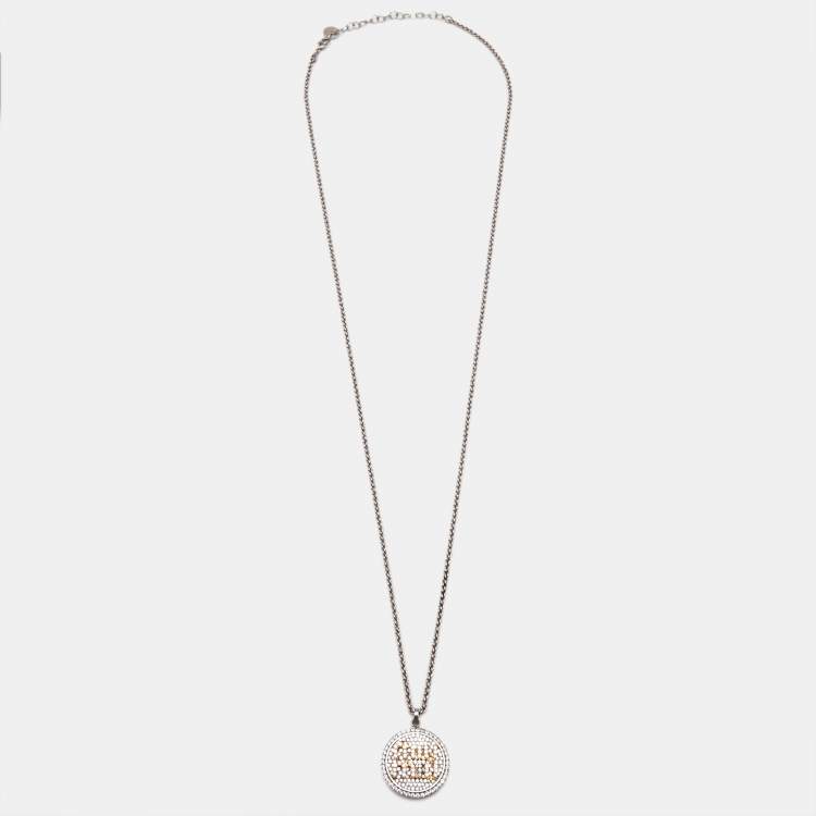 Pre Owned Miu Miu Crystals Two Tone Pendant Necklace