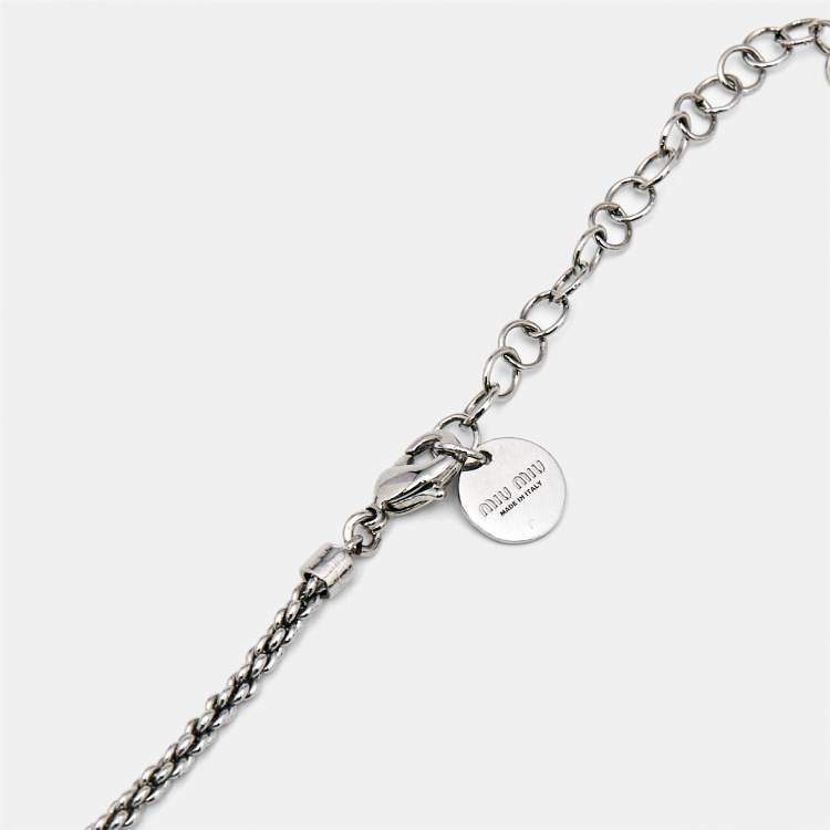 Pre Owned Miu Miu Crystals Two Tone Pendant Necklace