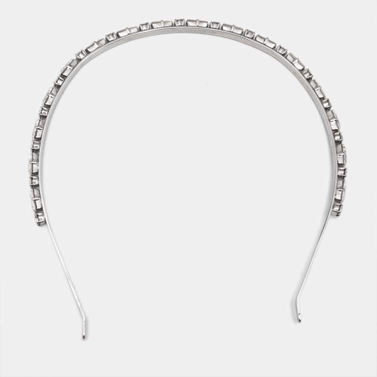 Pre Owned Miu Miu Crystals Silver Tone Headband