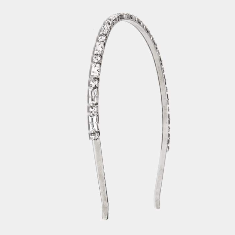 Pre Owned Miu Miu Crystals Silver Tone Headband