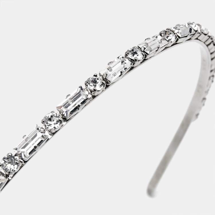 Pre Owned Miu Miu Crystals Silver Tone Headband