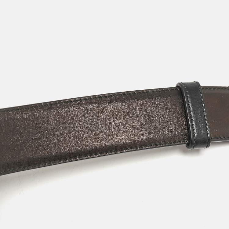 Pre Owned Miu Miu Black Leather Crystal Buckle Belt 80 CM
