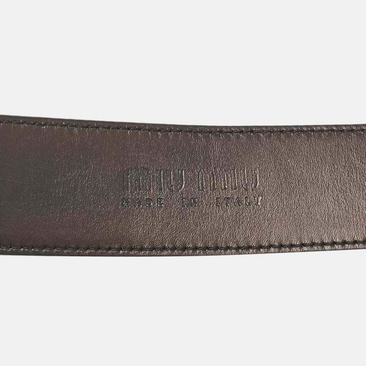 Pre Owned Miu Miu Black Leather Crystal Buckle Belt 80 CM