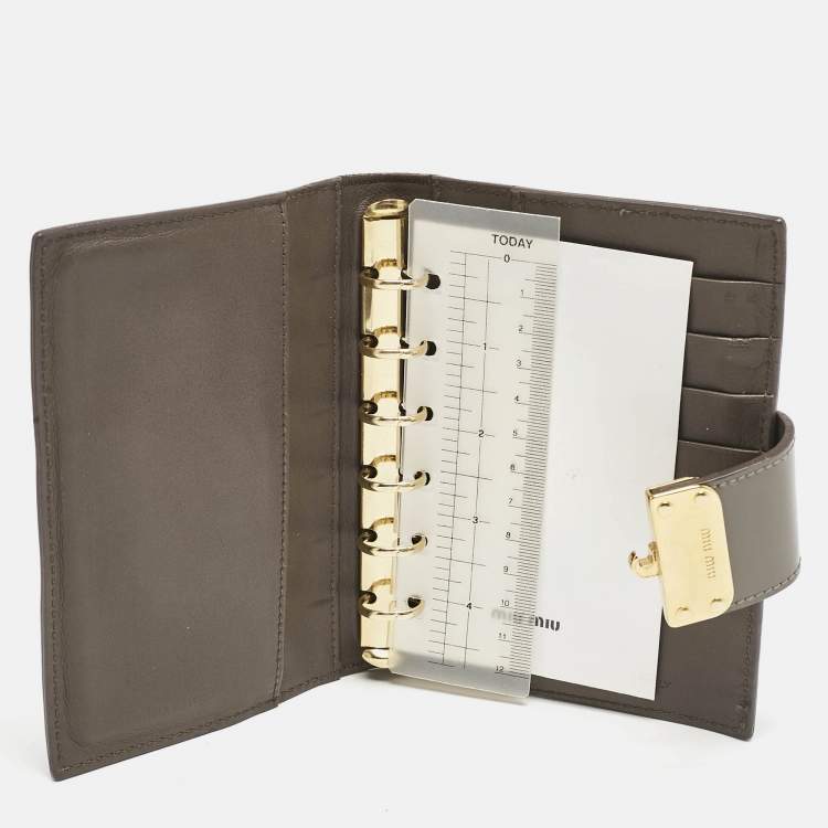 Pre Owned Miu Miu Grey Brushed Leather Agenda Cover