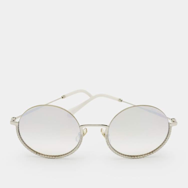 Pre Owned Miu Miu Beige/White Gradient Crystals Embellished Round Sunglasses