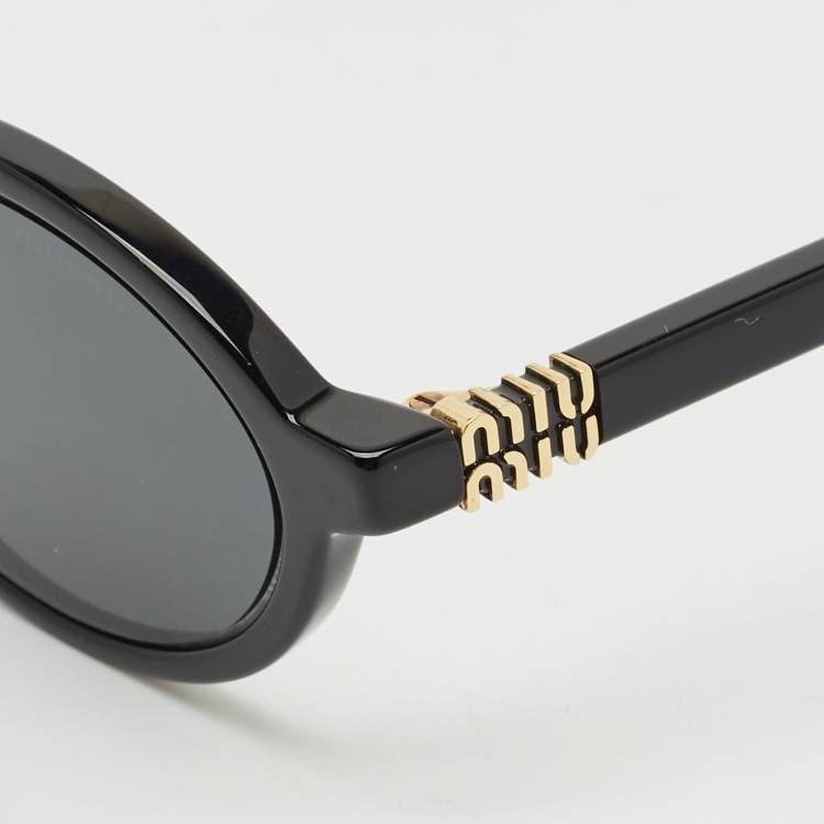 Pre Owned Miu Miu Black SMU 04Z Oval Sunglasses