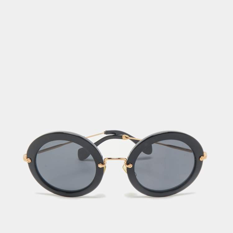 Pre Owned Miu Miu Black SMU13N Frame Round Sunglasses