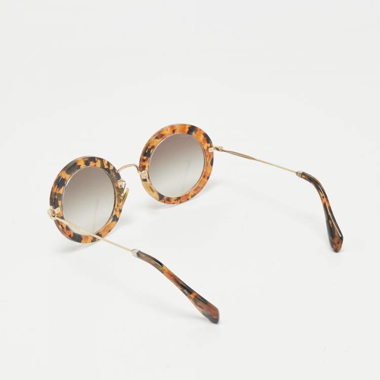 Pre Owned Miu Miu Tortoise Brown/Grey Gradient SMU13N Frame Round Sunglasses