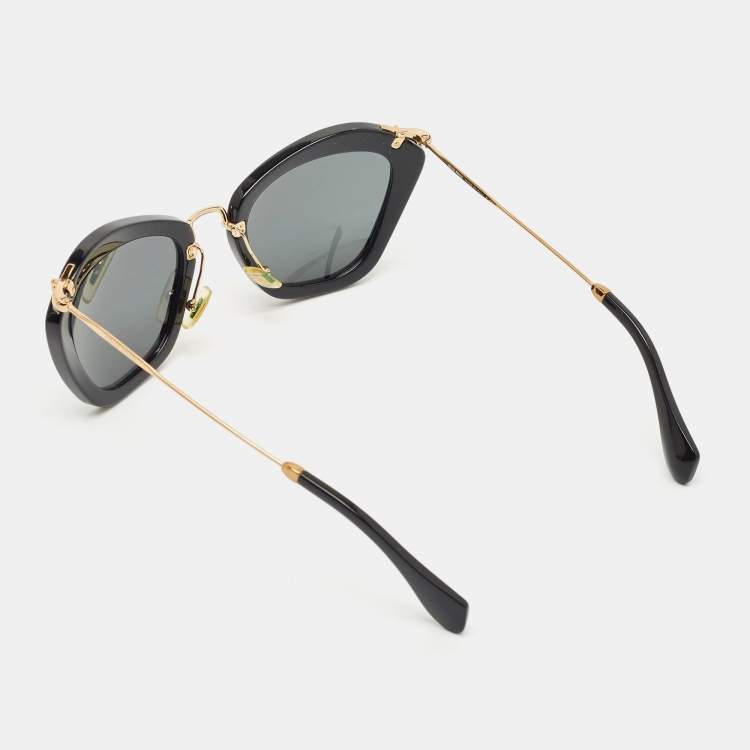 Pre Owned Miu Miu Black/Gold SMU 10N Cat Eye Sunglasses