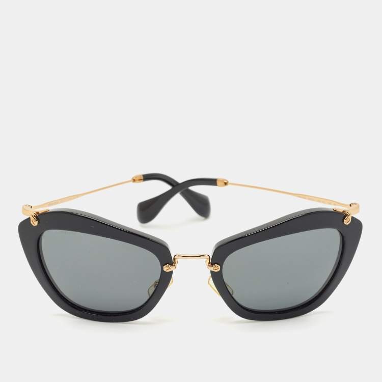 Pre Owned Miu Miu Black/Gold SMU 10N Cat Eye Sunglasses