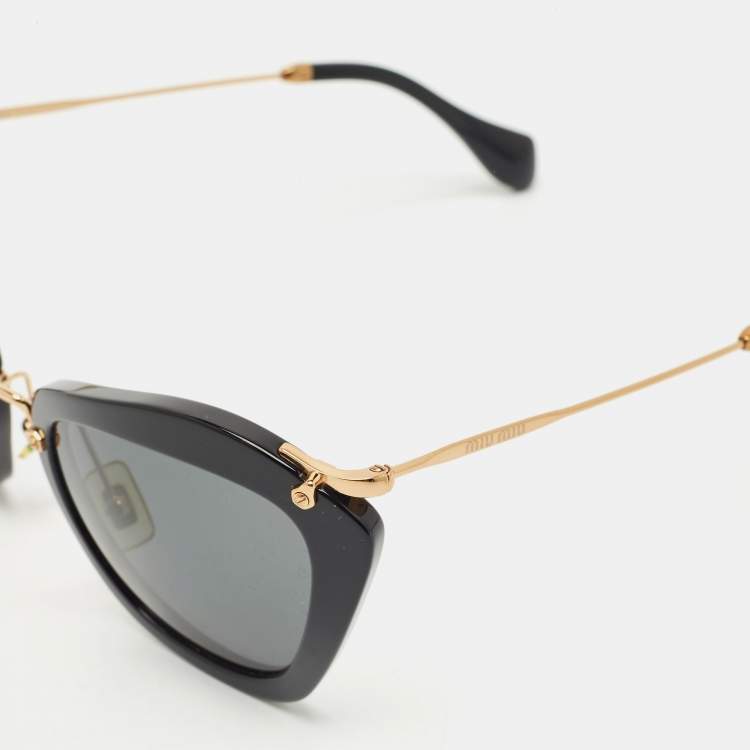 Pre Owned Miu Miu Black/Gold SMU 10N Cat Eye Sunglasses