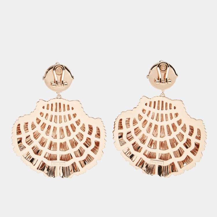 Pre Owned Miu Miu Shell Faux Pearl Rose Gold Tone Earrings