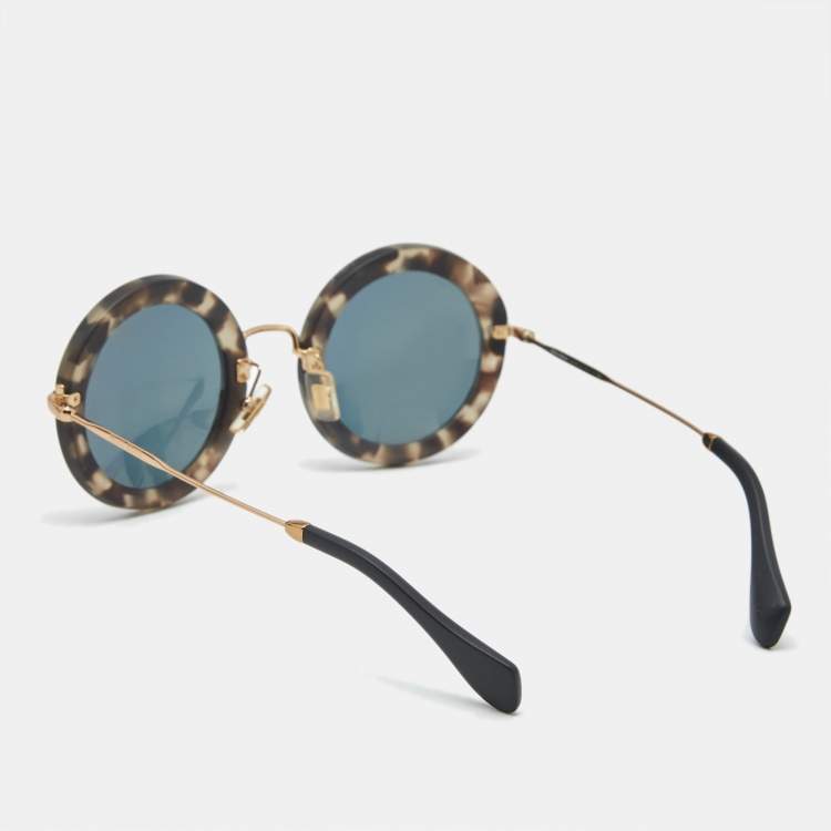 Pre Owned Miu Miu Black Mirrored SMU 13N Round Sunglasses