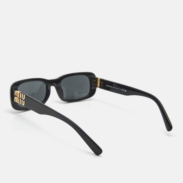 Pre Owned Miu Miu Black SMU 08Z Logo Rectangle Sunglasses