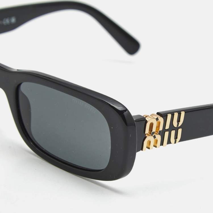 Pre Owned Miu Miu Black SMU 08Z Logo Rectangle Sunglasses