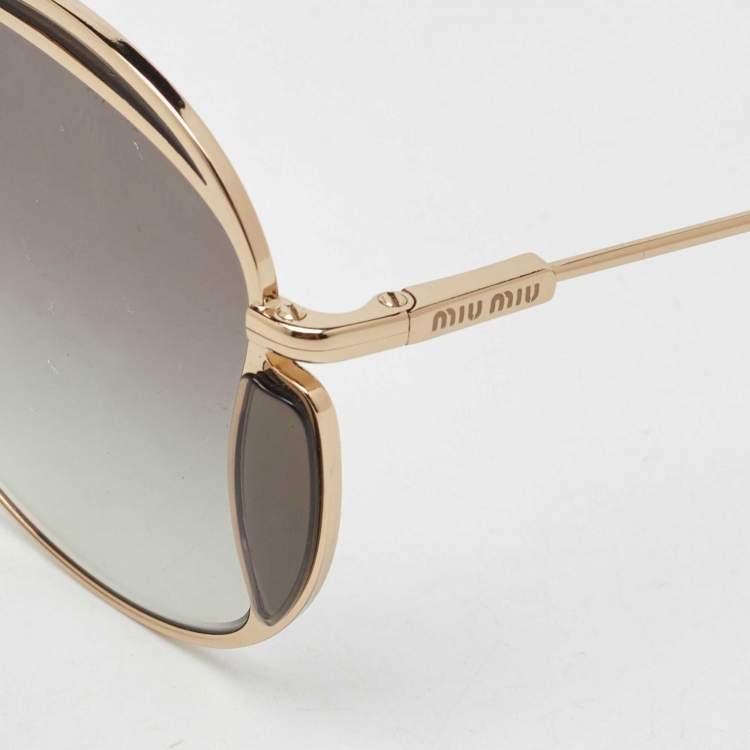 Pre Owned Miu Miu Grey/Gold Tone Gradient SMU 56X Butterfly Sunglasses