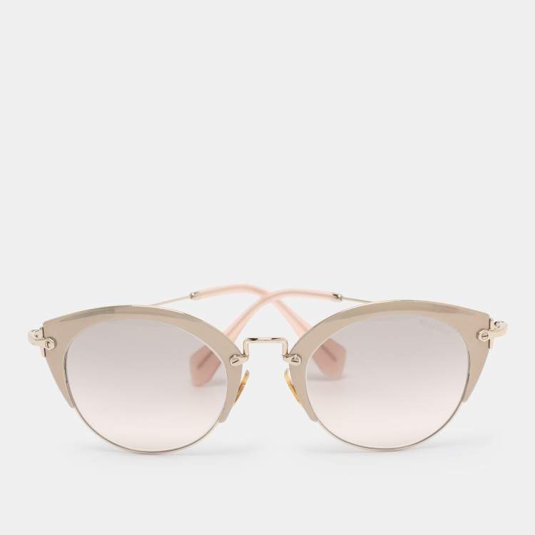 Pre Owned Miu Miu Grey/Gold SMU53R Round Sunglasses