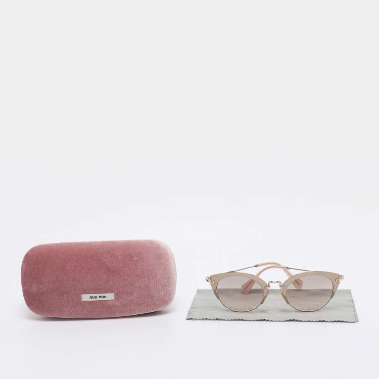 Pre Owned Miu Miu Grey/Gold SMU53R Round Sunglasses
