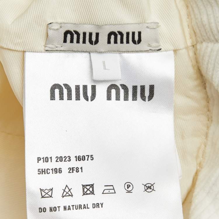 Pre Owned Miu Miu White Logo Corduroy Bucket Hat L