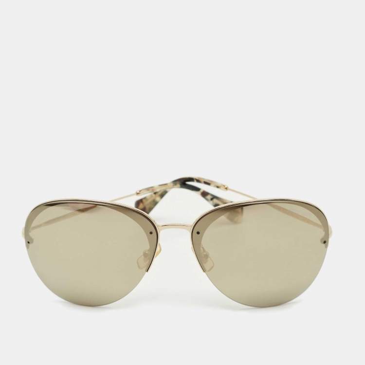 Pre Owned Miu Miu Gold Mirrored SMU 53P Aviator Sunglasses