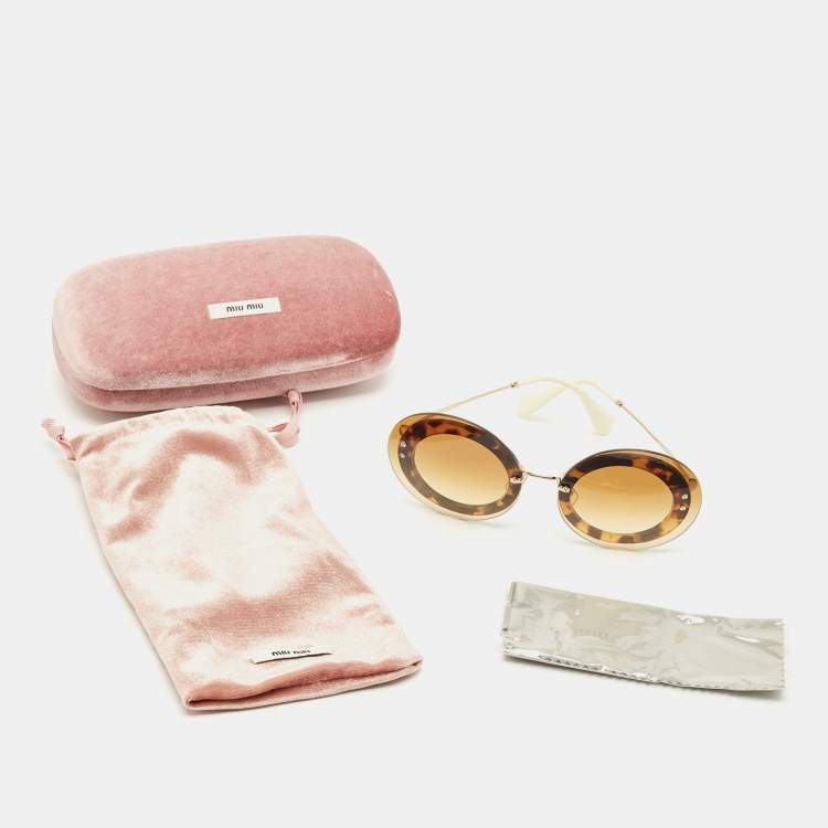 Pre Owned Miu Miu Tortoise Brown Gradient SMU10R Round Sunglasses