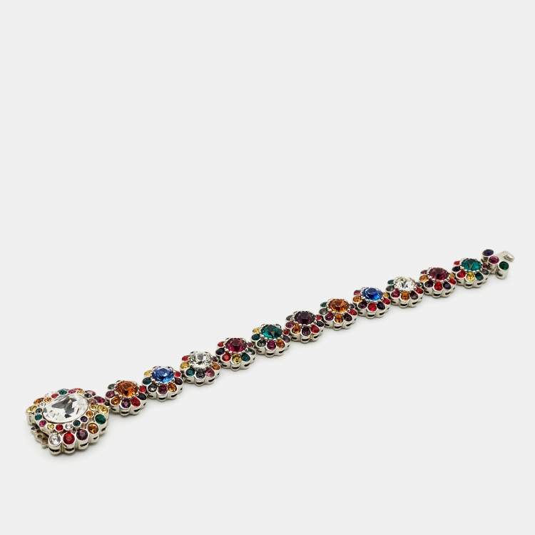 Pre Owned Miu Miu Rebels Multicolor Crystal Silver Tone bracelet 