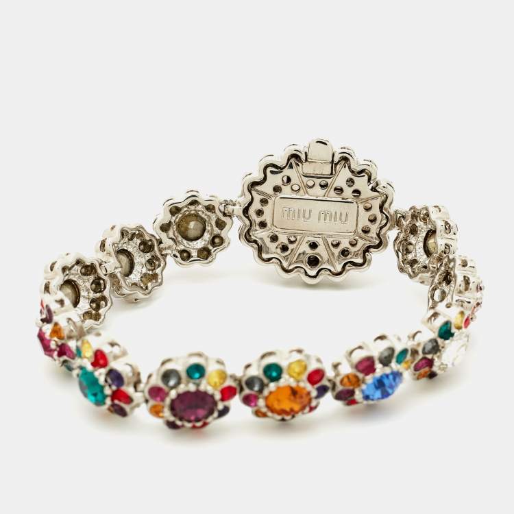 Pre Owned Miu Miu Rebels Multicolor Crystal Silver Tone bracelet 