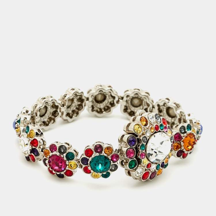 Pre Owned Miu Miu Rebels Multicolor Crystal Silver Tone bracelet 