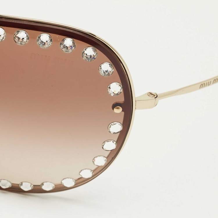 Pre Owned Miu Miu Brown Gradient SMU 51V Crystal Shield Sunglasses